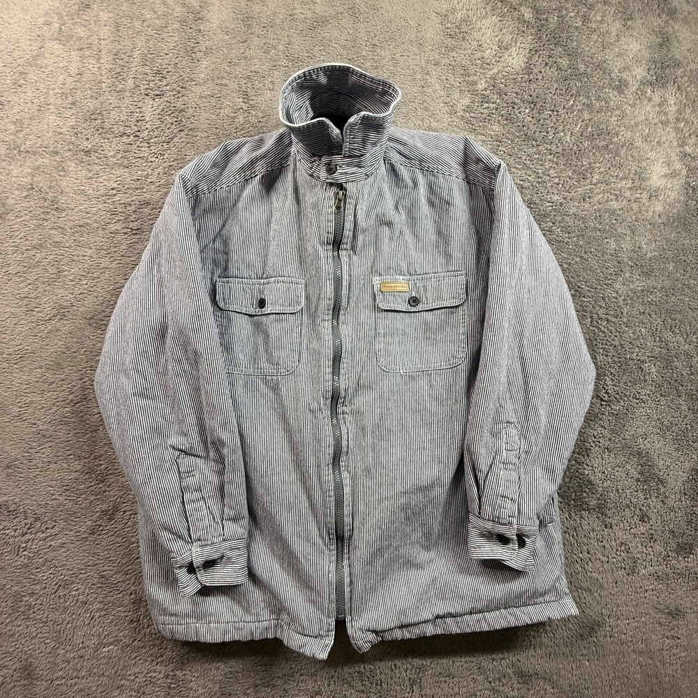 Hickory Shirt Co Stripe Chore Jacket Men's L Quilted Lined Zip Front Workwear